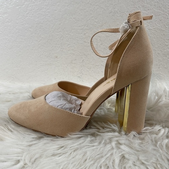 LULUS Laura Light Nude Suede Ankle Strap Chunky Heels Size 10 NEW - Picture 5 of 16